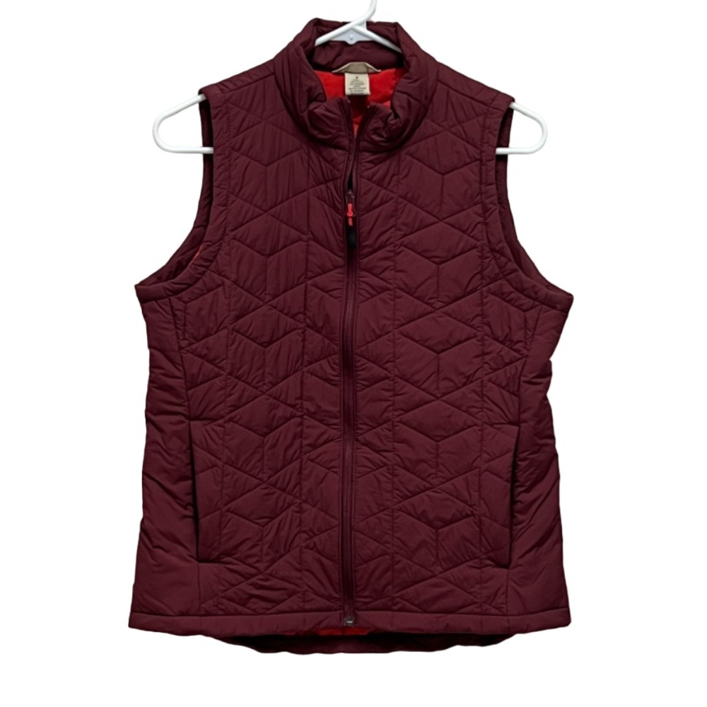 Duluth Trading Co quilted vest maroon with rust lining zipper front women’s S